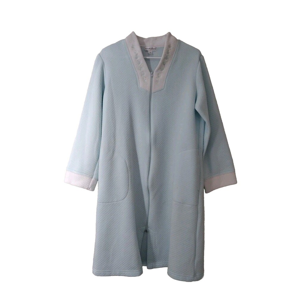 Miss Elaine Vintage Nightgown Sz M | Blue Zip Robe Housecoat | Pocket Retro Cozy